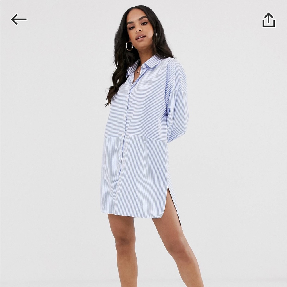 Misguided oversized shirt dress in blue stripe